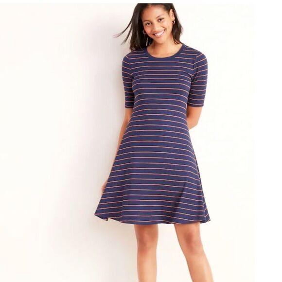 Striped Rib-Knit Fit & Flare Dress- TALL - Picture 1 of 16